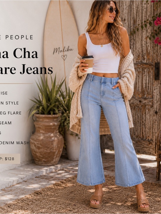 Free People Denim - Free People We The Free Cha Cha Flare Jeans Pull On High Rise Bell Bottom Sz 27